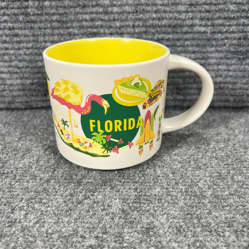 Florida Starbucks Mug Discovery Series 14oz Yellow Coffee Tea Cup 3.5"